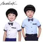 ActhInK, новинка 2017, летние рубашки для мальчиков с бантом, хлопковые рубашки с коротким рукавом для мальчиков, Детские однотонные рубашки для официальвечерние, AC043