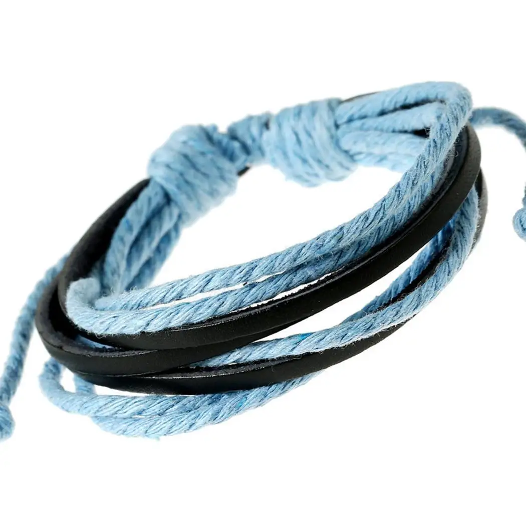 bracelet Rope Hand-Woven Beaded Hand Bracelets made Unisex Leather rope Wrap Vintage leather woven Style 1pcs Bandages | Украшения и