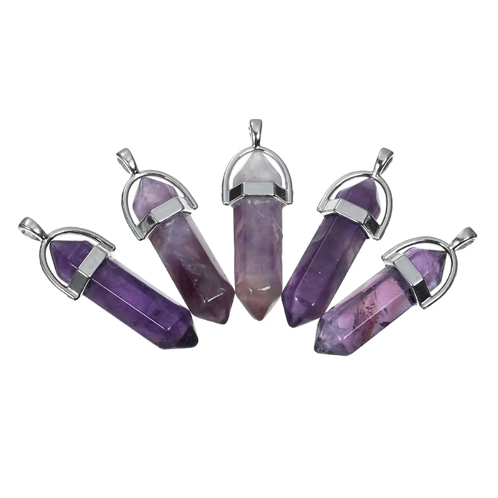 DoreenBeads подвески из драгоценного камня чакры карандаш тусклый серебряный цвет