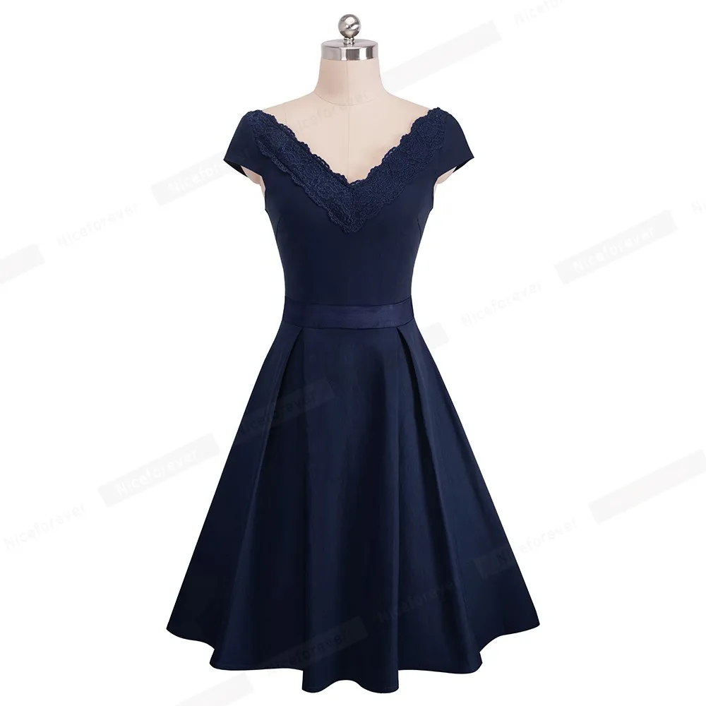 Хорошее-forever, винтажное, элегантное, с вышивкой, кружевное, из кусков, vestidos, сексуальное, сзади, v-образный вырез, а-силуэт, пинап, для деловых женщин, вечерние, расклешенное платье A077