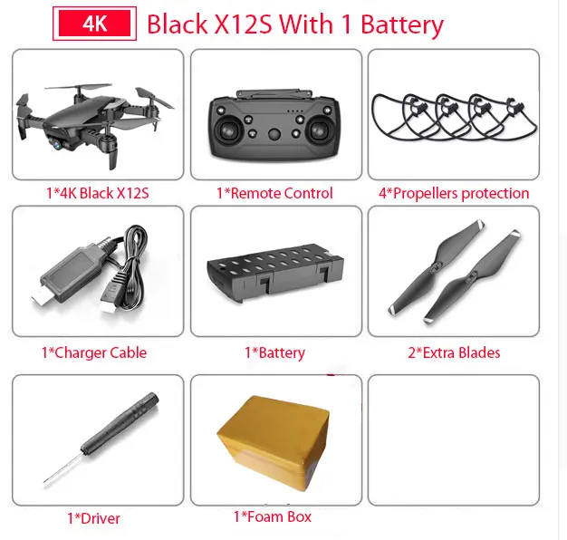 4K 1B Foam box X12 X12S WiFi FPV RC Дрон с 0.3MP/1080 P/4 K HD Двойная камера оптический поток RC Квадрокоптер для игрушек Детский Дрон vs SG106 Visuo xs816 - Цвет: 4K 1B Foam box