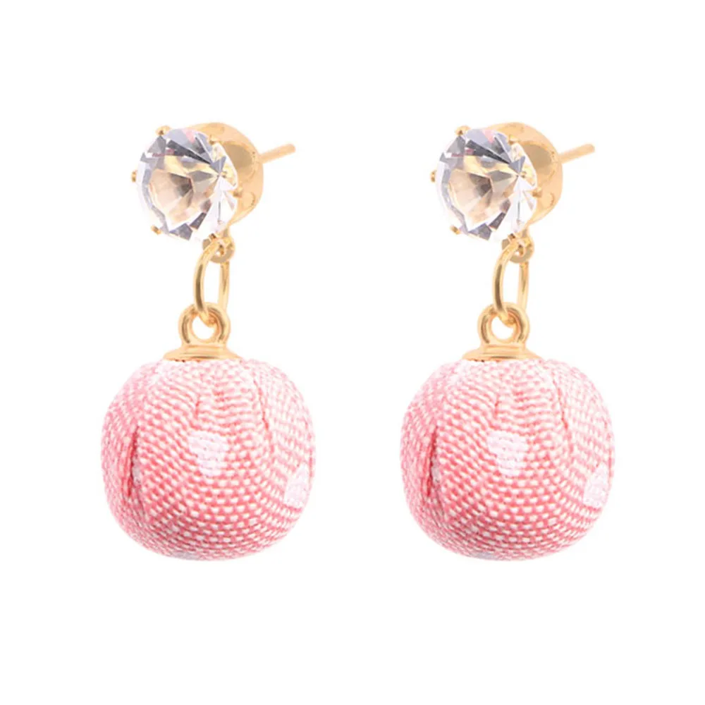 Элегантные розовые милые круглые тканевые шаровые Винтажные висячие серьги для