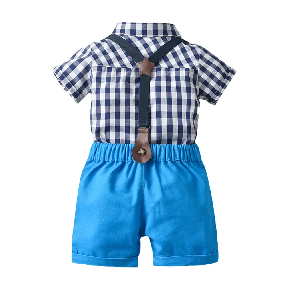 Комплект летней хлопковой одежды в клеточку с галстуком-бабочкой для маленьких