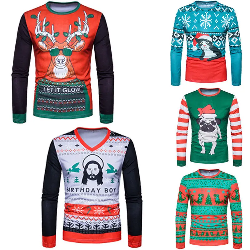 2019 Мужская Рождественская Удобная удлиненная футболка в стиле панк из хлопка с