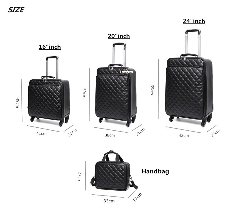 

Women 's Travel Luggage Rolling Suitcase bag Trolley case set,16"20"24" inch PU leather Box with Wheel