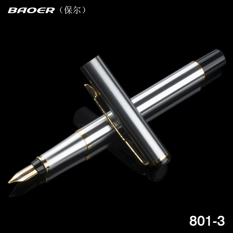 Ручка перьевая Baoer 801 с тонким наконечником золотистая и серебристая | Канцтовары