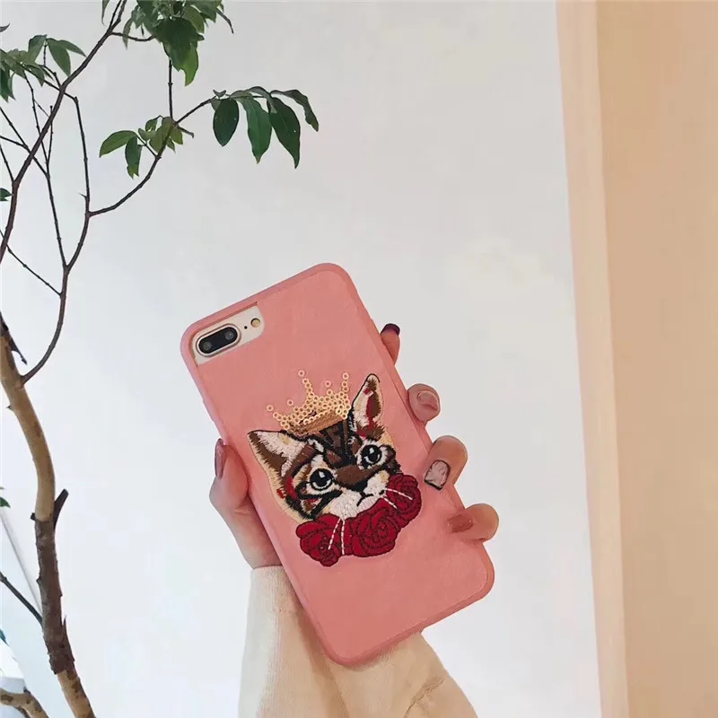 Для iphone8 8 плюс силиконовый чехол Вышивка Cat Чехол для iphone6 6S 6 Plus 7 ультра-тонкий