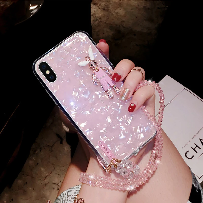 Милый мультфильм кролик телефон горный хрусталь чехол Pc + мягкий из ТПУ розовый