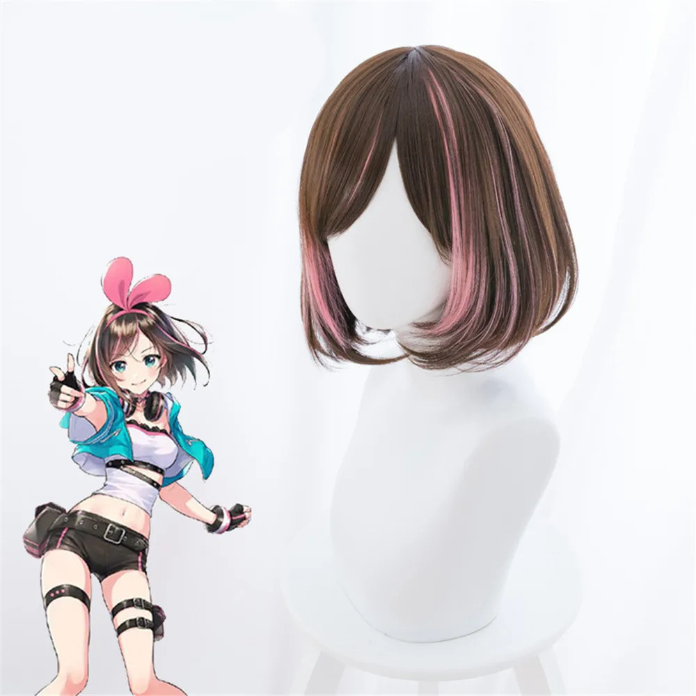 Женский парик для косплея Youtuber Kizuna AI короткий Боб из коричневых и розовых