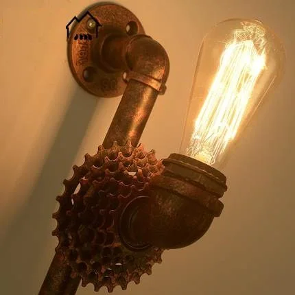 Loft Style Iron Gear Water Pipe Lamp Industrial Vintage Wall Light Fixtures Home Bedside Edison Sconce Indoor Lighting | Лампы и