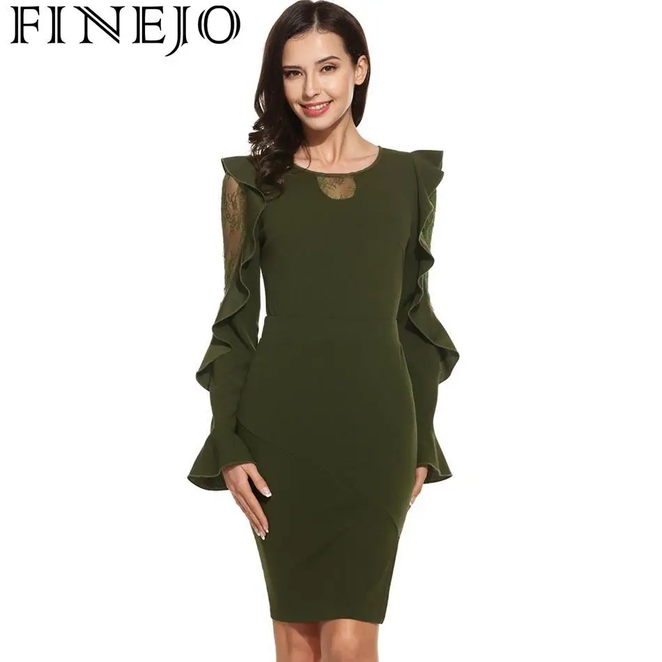 FINEJO Vestidos женское осеннее элегантное вечернее платье с длинным Расклешенным