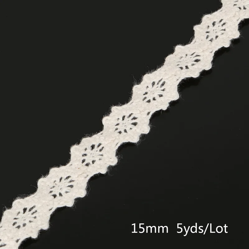 Ivory 15mm 5 ярдов вязание крючком хлопок кружево отделка ткань лента, для DIY швейная одежда ручной работы лоскутное Скрапбукинг Ремесло АКСЕССУАРЫ - Цвет: Ivory 15mm