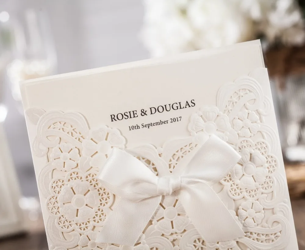 1 шт. образец WISHMADE лазерная резка свадебные приглашения открытка с бантом жемчуг