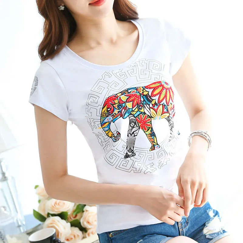 Женская футболка со стразами Camisetas Mujer белая с принтом на лето 2019 | одежда