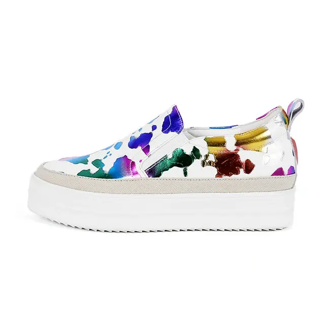 2017 Женщин Неподдельной Кожи Оксфорды Квартиры обувь Slip On Круглым Носком Камуфляж