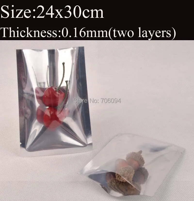 

Прозрачный серебристый пакет из алюминиевой фольги 24*30 см (9,5 ''* 11,8''), серебристый алюминиевый пакет с тепловым уплотнением, прозрачный пластиковый пакет для чая, 100 шт./лот