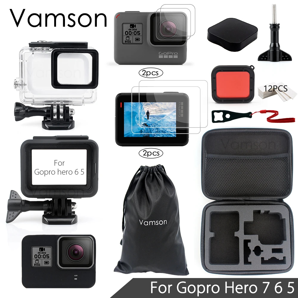 

Комплект аксессуаров Vamson для Gopro Hero 7 6 5, протектор экрана/протектор объектива, водонепроницаемый чехол для Go pro hero 6 5 VS05C