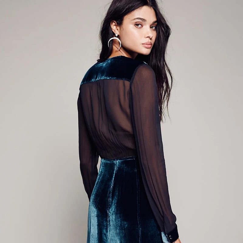 Мода 2018 Демисезонный платье Для женщин Винтаж Вельветовое Высокая Талия Sexy V