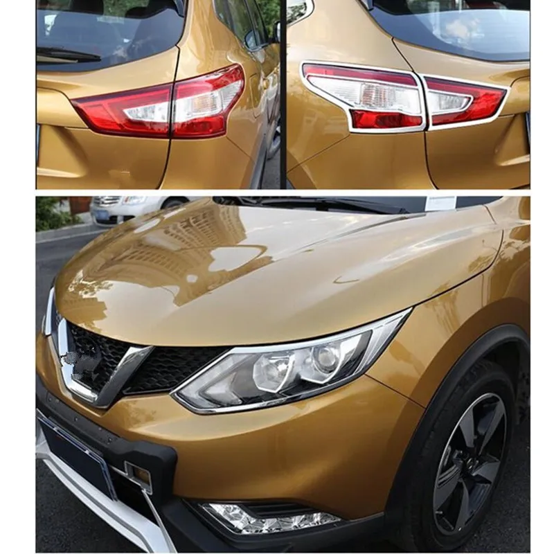 Для Nissan Qashqai J11 2014 2015 2016 Хром спереди и сзади Головной фонарь лампа отделкой рамка