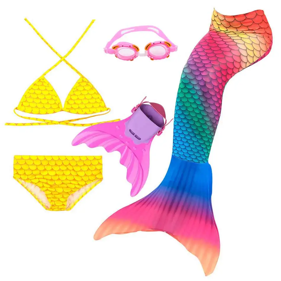 Mermaid With Fin 5 Костюм для девочек в стиле аниме; летнее бикини; купальный костюм для плавания; купальник с хвостом Русалочки; костюм на Хэллоуин; вечерние костюмы русалки - Color: Mermaid With Fin 5