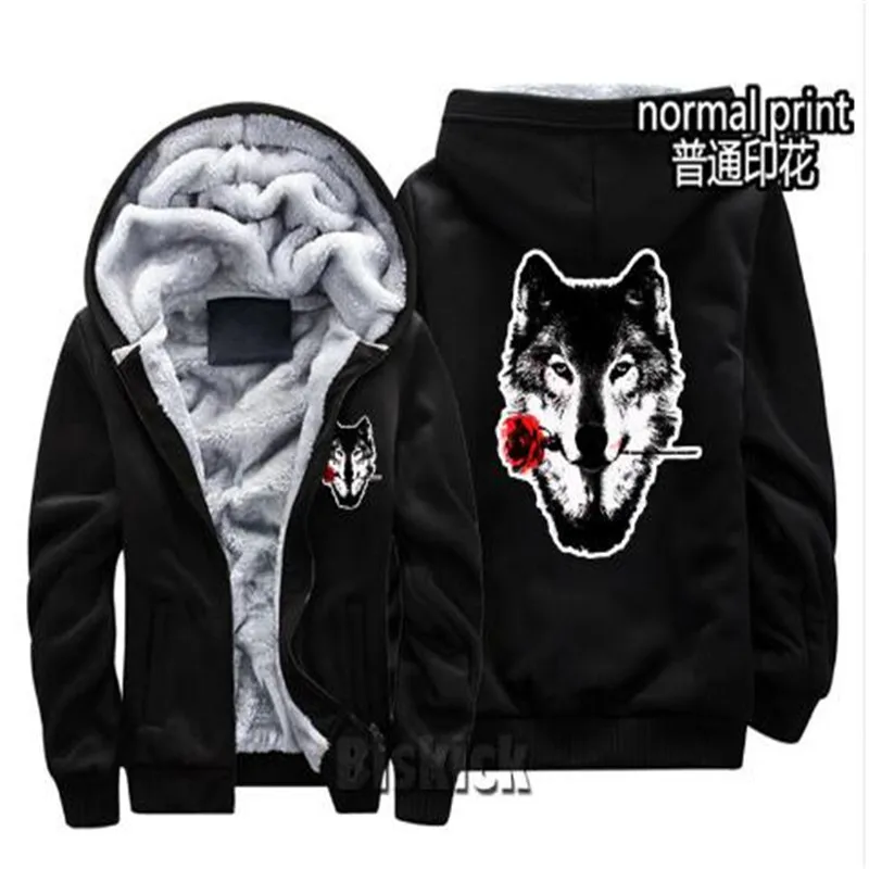 Крутая модная мужская и женская теплая Толстая куртка с волком розой зимняя