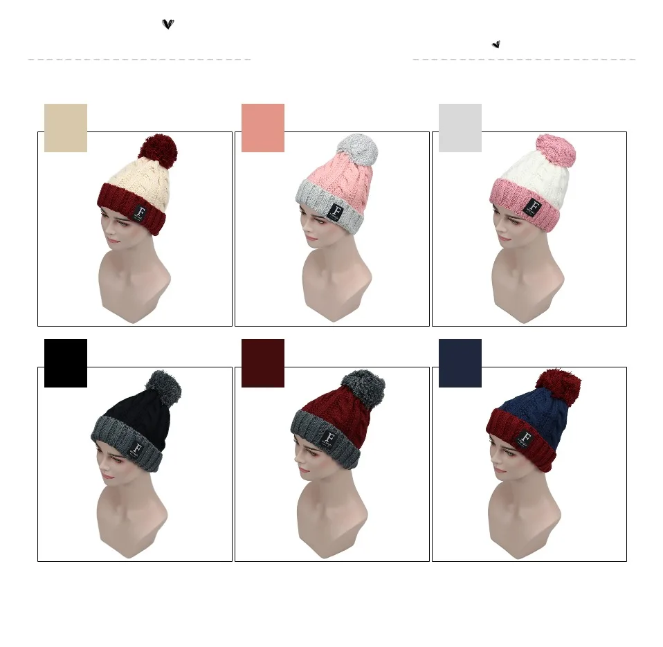 Winter Keep Warm Knitted Hat Women Outdoor Warm Double Color Cap Female Creative Pompom Decoration Cap Beanies