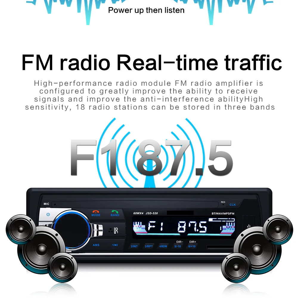 MP3 автомобильный PlayerJSD 520 12 в Bluetooth стерео fm радио аудио 5 зарядное устройство USB SD AUX