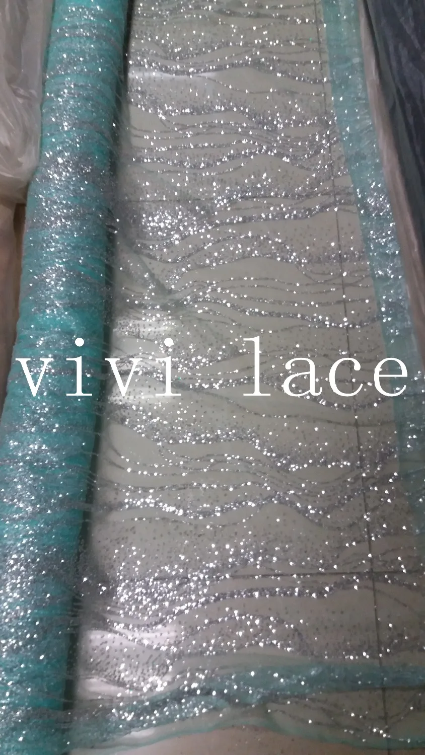 

5 ярдов HLL101 # мятно-зеленый Серебряный проклеенный Блестящий принт Африканское индийское кружевное Сетчатое тюль для свадьбы/Вечернего Платья вечерние, отправка dhl