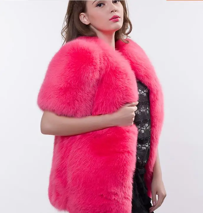Женский жилет из натуральной кожи с коротким рукавом и лисьим мехом|fox fur vest|fox furvest
