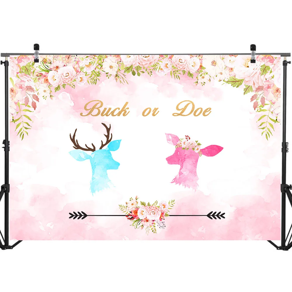 Deer Gender Reveal Backdrop Buck and Doe Baby Shower Background Watercolor Flowers Pregnancy Announcement Photo | Электроника