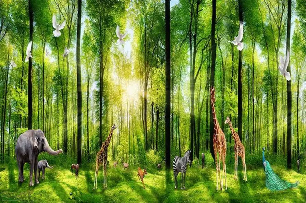 3D настенная бумага для домашнего декора на заказ есть много животных в лесу