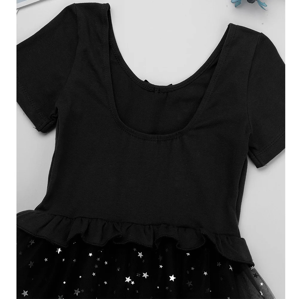 Блестящее балетное платье-пачка для девочек с короткими рукавами и u-образной