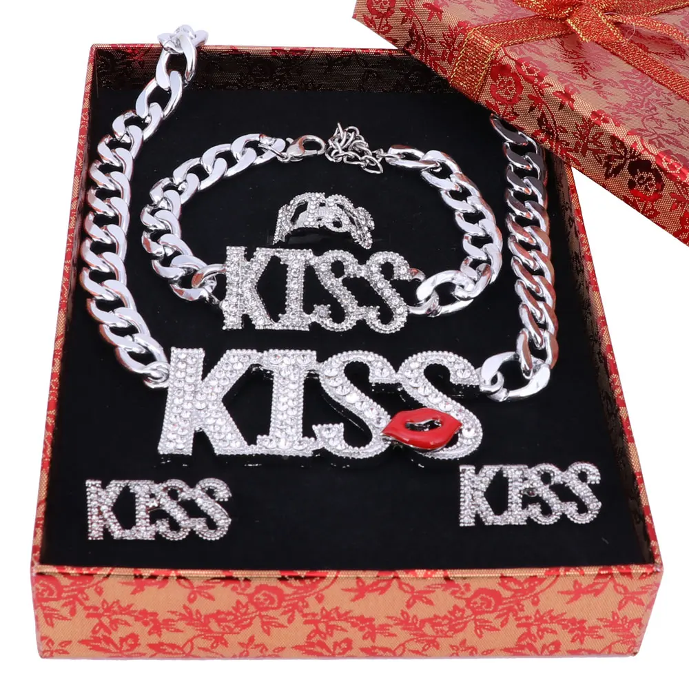 Женский ювелирный набор милый кулон в виде красных губ LOVE/KISS с большими буквами