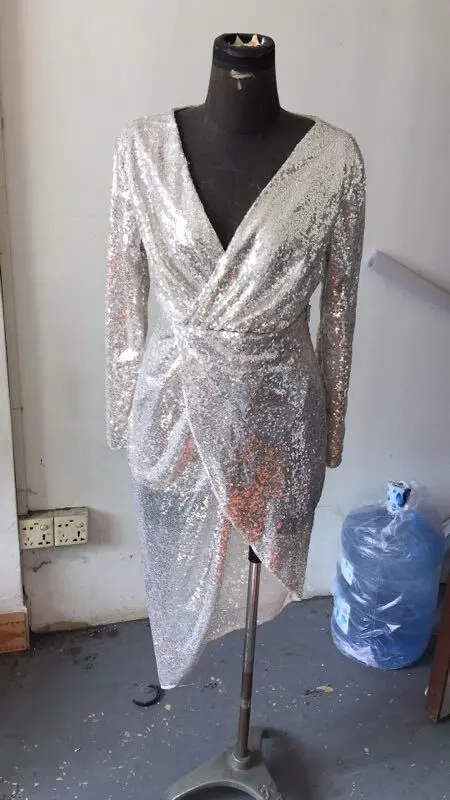 

streetwear new arrival v-neck sexy woman dress knee-length slim fashion sequined sashes empire female dress