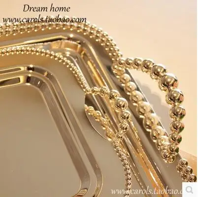 2 шт./компл. прямоугольный металлический сервировочный поднос с бусинами вокруг