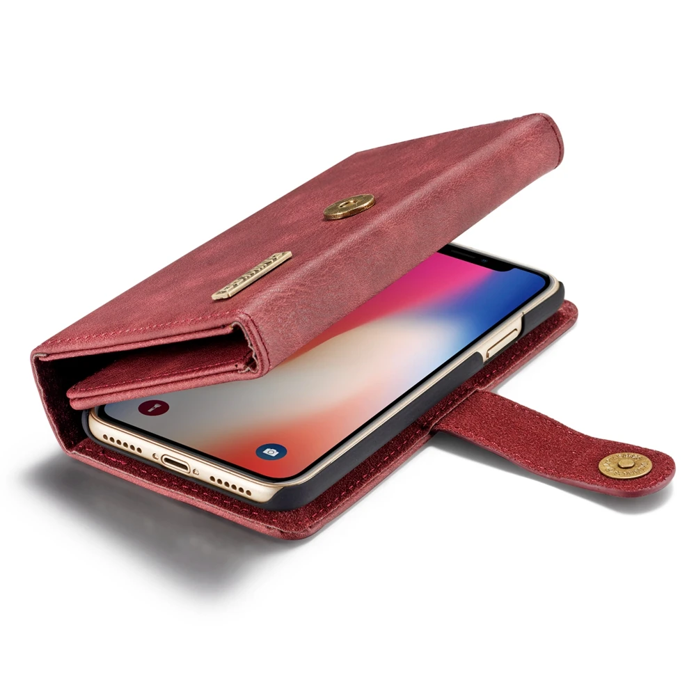 DG. ming Роскошный кожаный чехол для iPhone X 8 плюс Магнитная Съемная Флип Бумажник