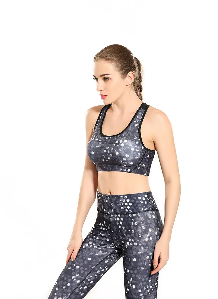 

Women Black Grey Spots Print Fitness Short Vest Workout Wireless Underwear Seamless Stretch Tank Top Fiber Hiphop Soft Bra