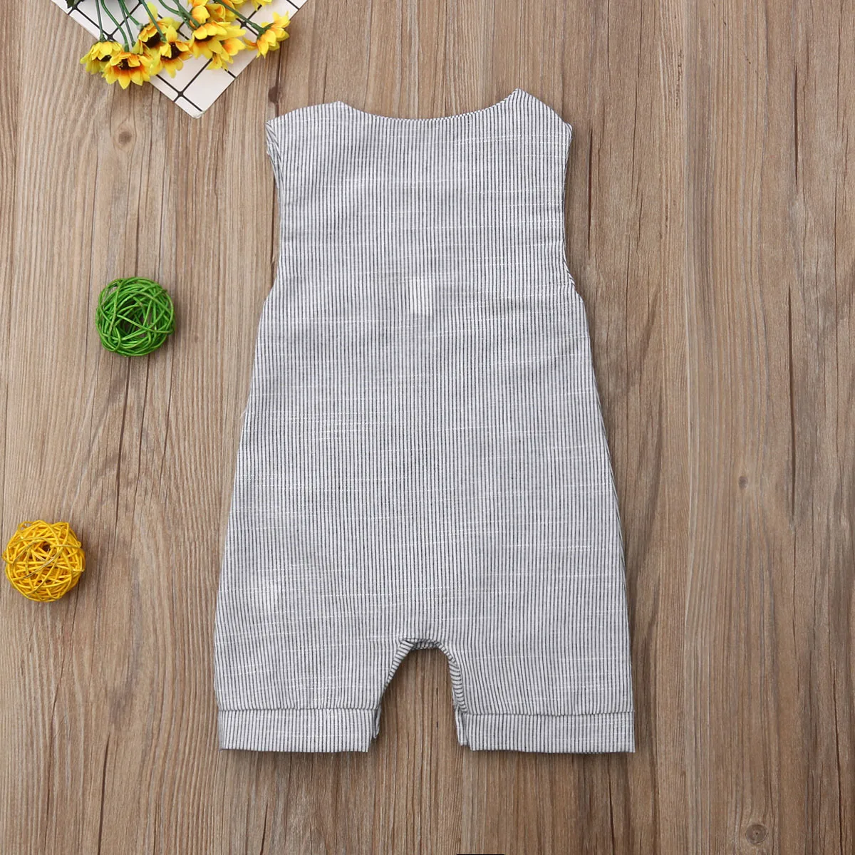 Gray Newborn Kids Baby Boy Girl Sleeveless Striped Cotton Romper Summer Boys Clothes Jumpsuit | Мать и ребенок