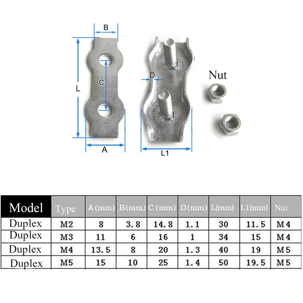 

5Pcs M2-M5 Stainless Steel Simplex 1/2-Post Bolt Clip Wire Rope Cable Clamp Caliper Rope Simple Grip