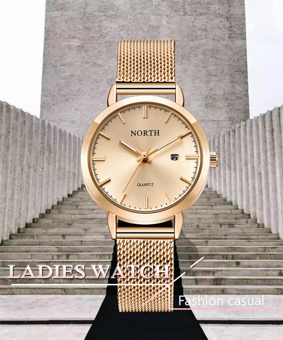 Reloj Mujer NORTH женские часы люксовый бренд золотые кварцевые женские часы Женская мода платье браслет водонепроницаемые часы для жены