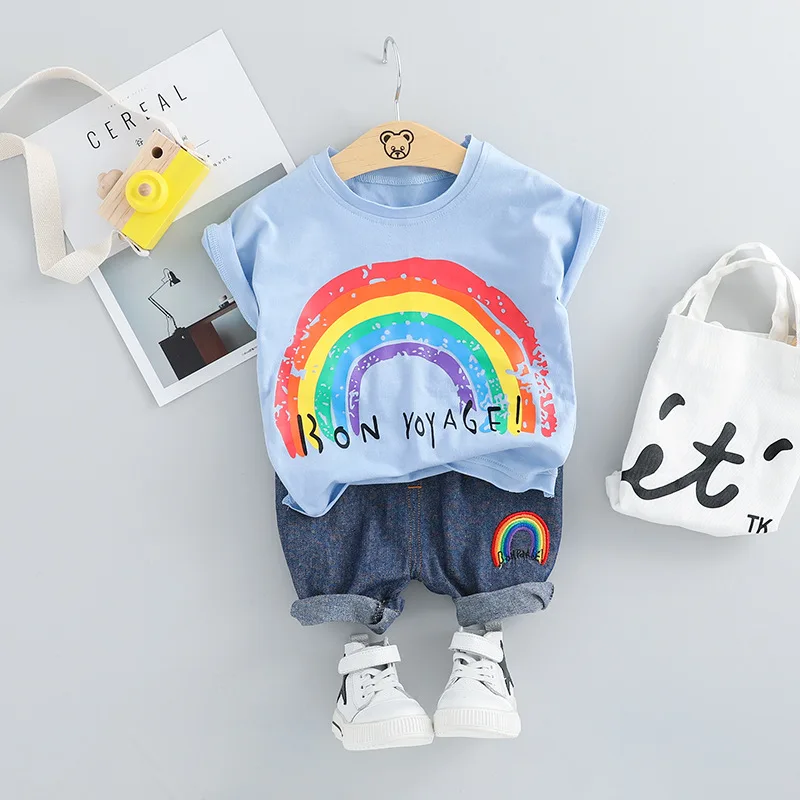 2019 Summer Toddler Infant Clothing Sets Baby Girls Boys Clothes Suits Rainbow T Shirt Shorts Kids Children Costume | Детская одежда и