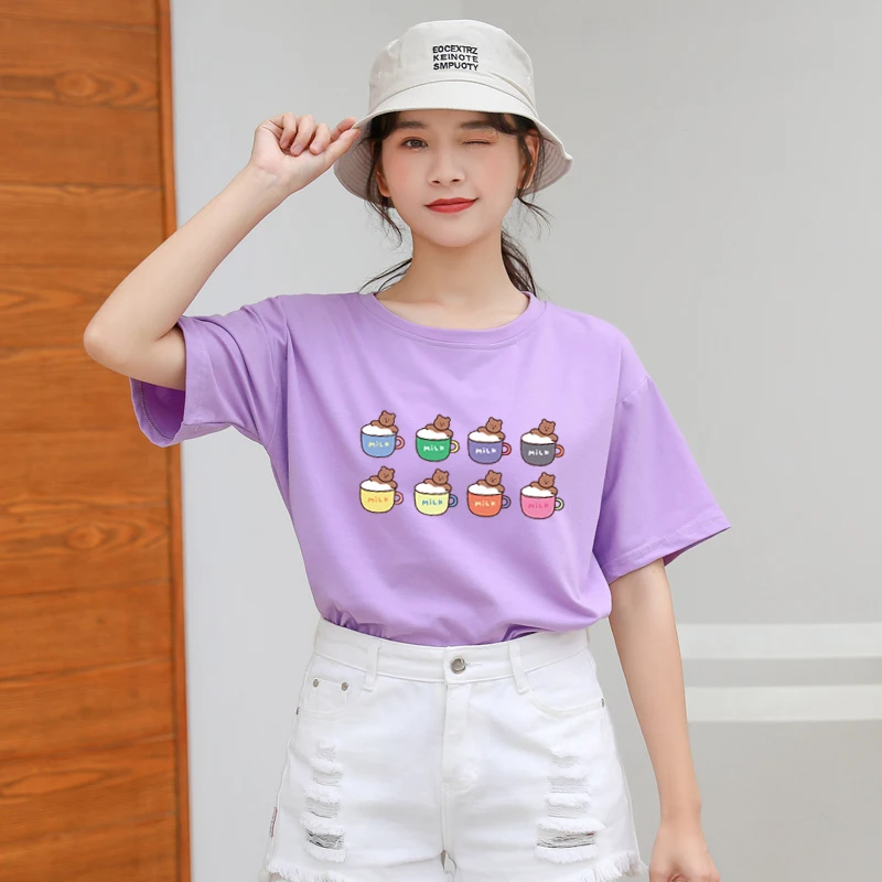 Женская футболка Camiseta Mujer летняя повседневная в стиле Харадзюку с принтом милого