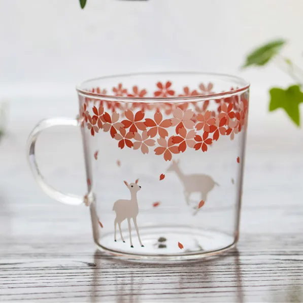 Sakura Deer 280ml Kawaii бабочка кролик чайная кружка милый кролик стеклянная кофейная кружка термостойкая кофейная чашка Zakka чайная чашка 370 мл пивная кружка Прямая поставка - Цвет: Sakura Deer 280ml