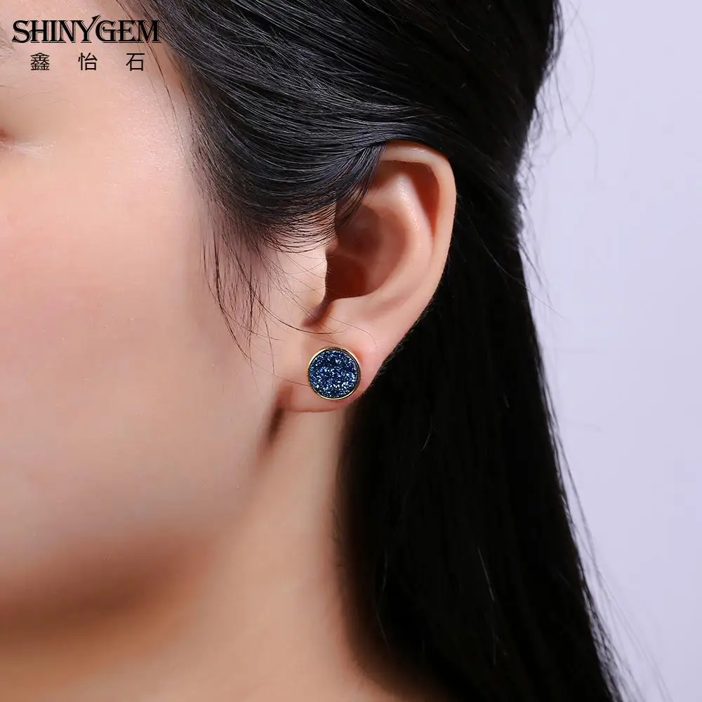 Серьги ShinyGem из 925 пробы серебра 10 мм круглые серьги гвоздики с натуральным