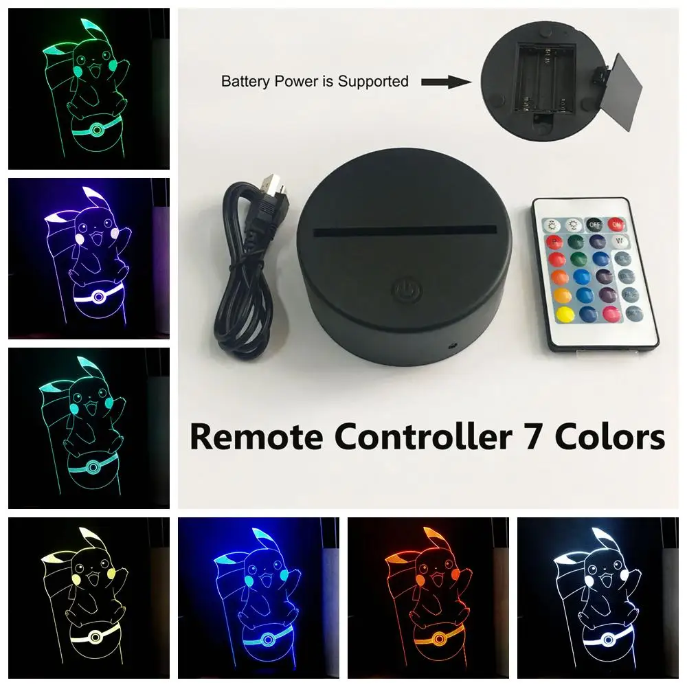 Remote One 7 Color Горячая Пикачу светодиодный светильник ночник Покемон книга светильник мультфильм RGB 7 цветов вспышка мини USB переключатель 3D иллюзия настольная лампа детский подарок - Испускаемый цвет: Remote One 7 Color