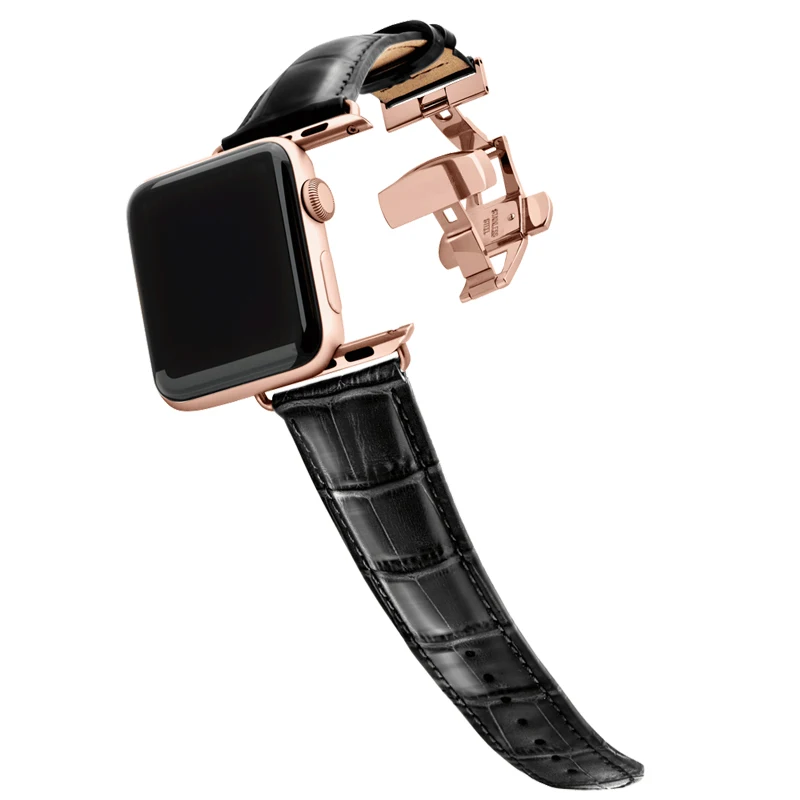 

Genuine Leather strap for apple watch 6 band 44mm 42mm 38mm 40mm bracelet Butterfly buckle watchband for iwatch series 6/5/4/3/2