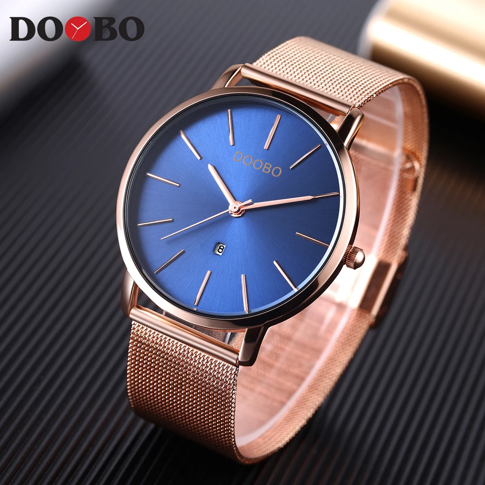 DOOBO Slim Men Quartz Watch Mens Watches Top Brand Luxury Black Blue Stainless Steel Mesh Sport Wrist Male Thin Clock D037 | Наручные