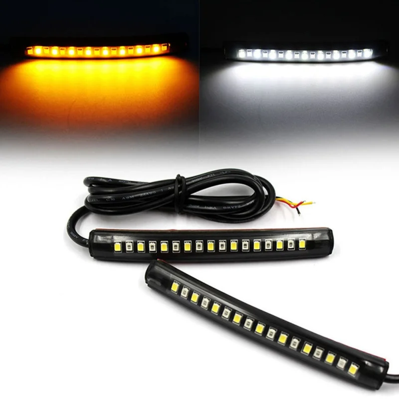 

Universal 17LED Motorcycle strip turn signal tail rear brake stop Waterproof Bulb lamp 2835 Smd Dual Color Yellow Red Light