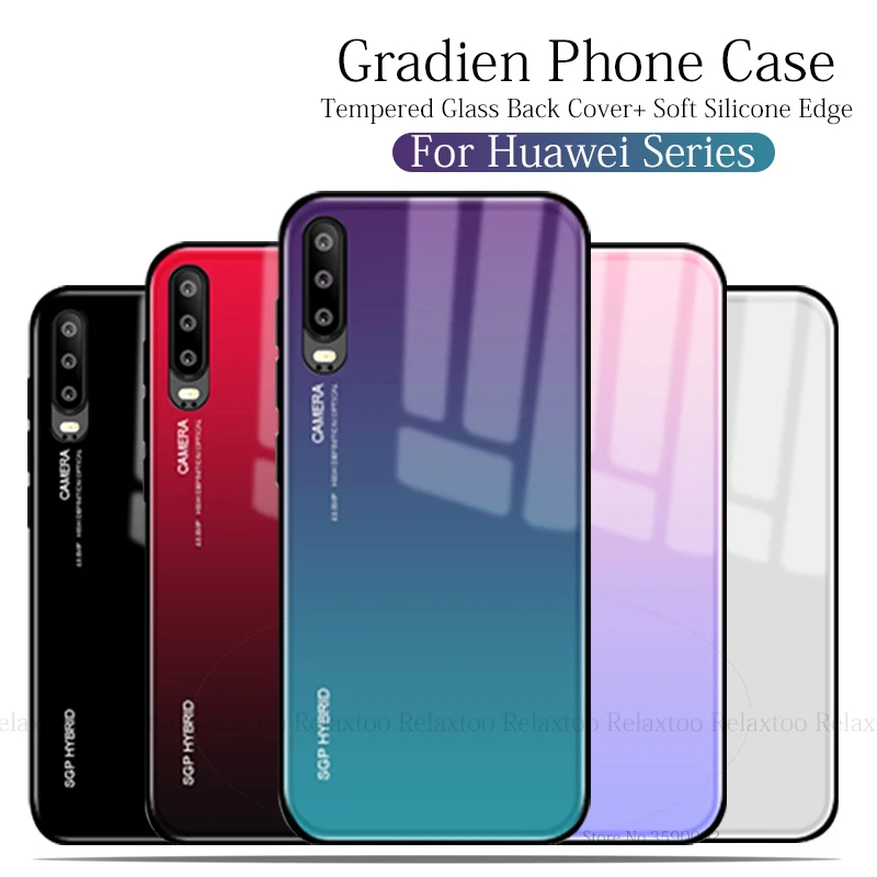 Градиентный чехол для телефона huawei p30 pro p20 lite задняя крышка из легкого стекла honor 10