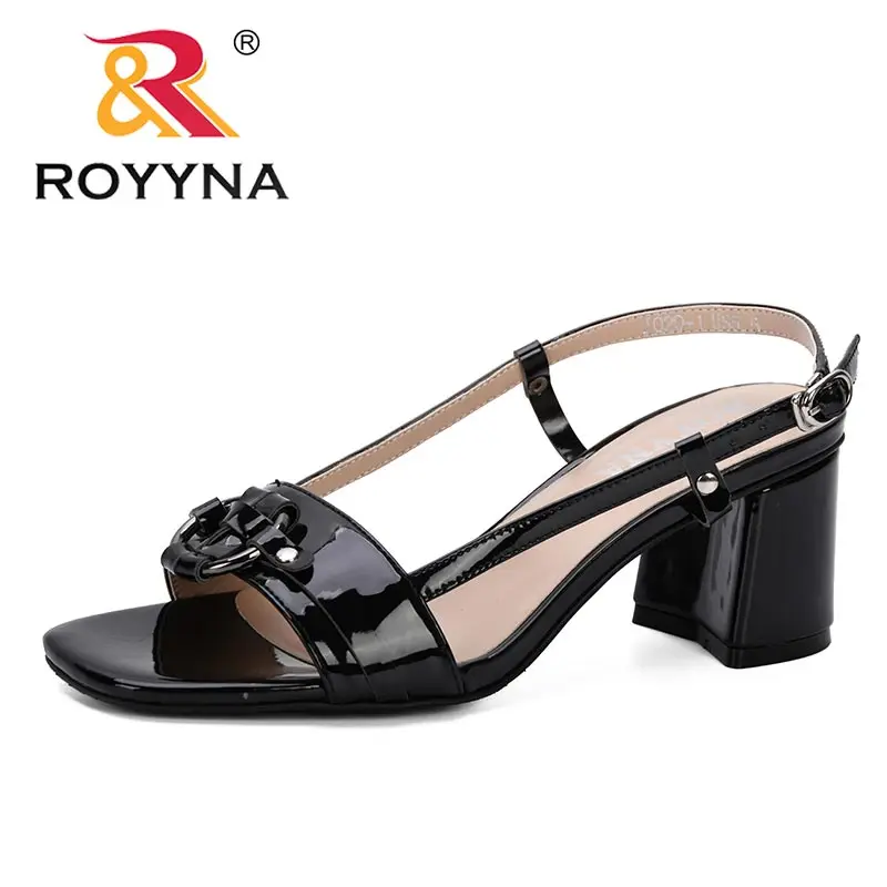 BALCK ROYYNA/Новинка года; женские босоножки; модные летние шлепанцы на высоком квадратном каблуке; женские пикантные Босоножки с открытым носком; женская летняя обувь; удобная обувь - Цвет: BALCK